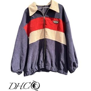 Colorblock Bomber Jacket - Red, White, and Blue